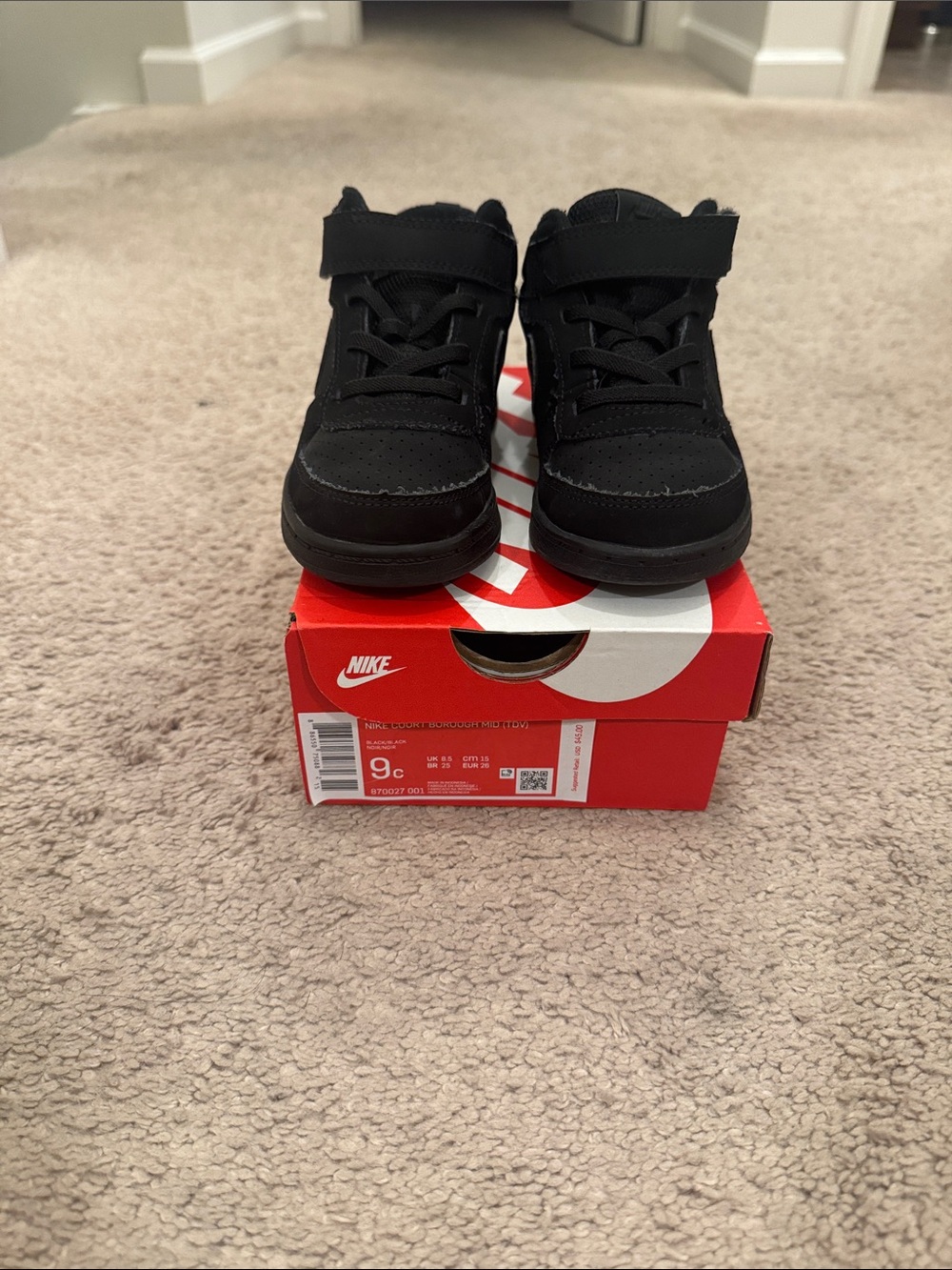 Nike Kids Black High-Top Sneakers with Hook-and-Loop Strap